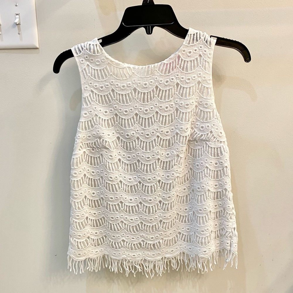 Lilly Pulitzer Sleeveless Iona Shell White Scallop Tassel Lace XS